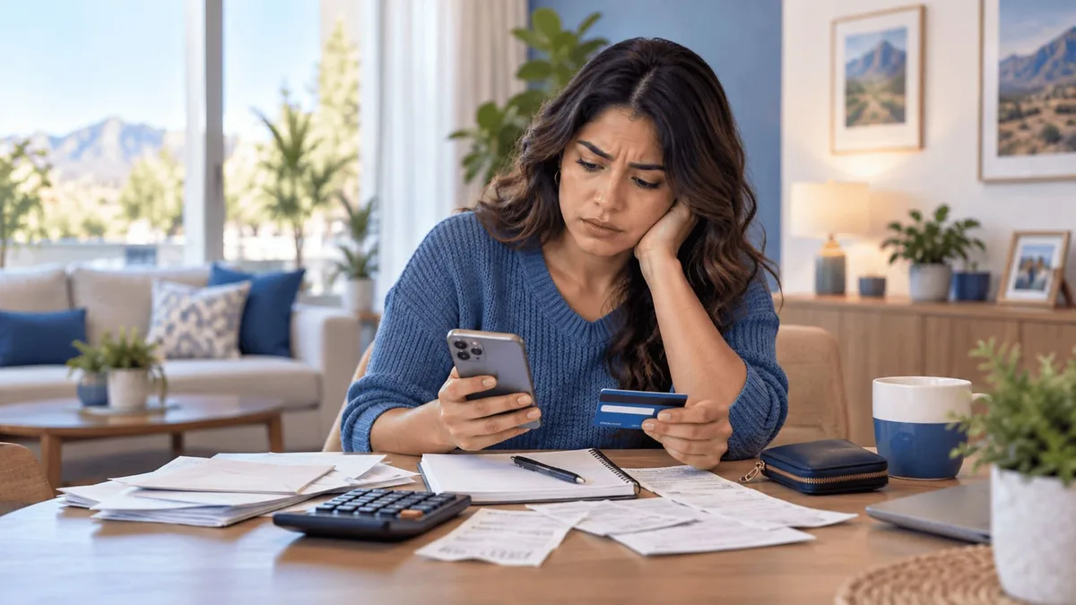 Persona preocupada revisando su dinero