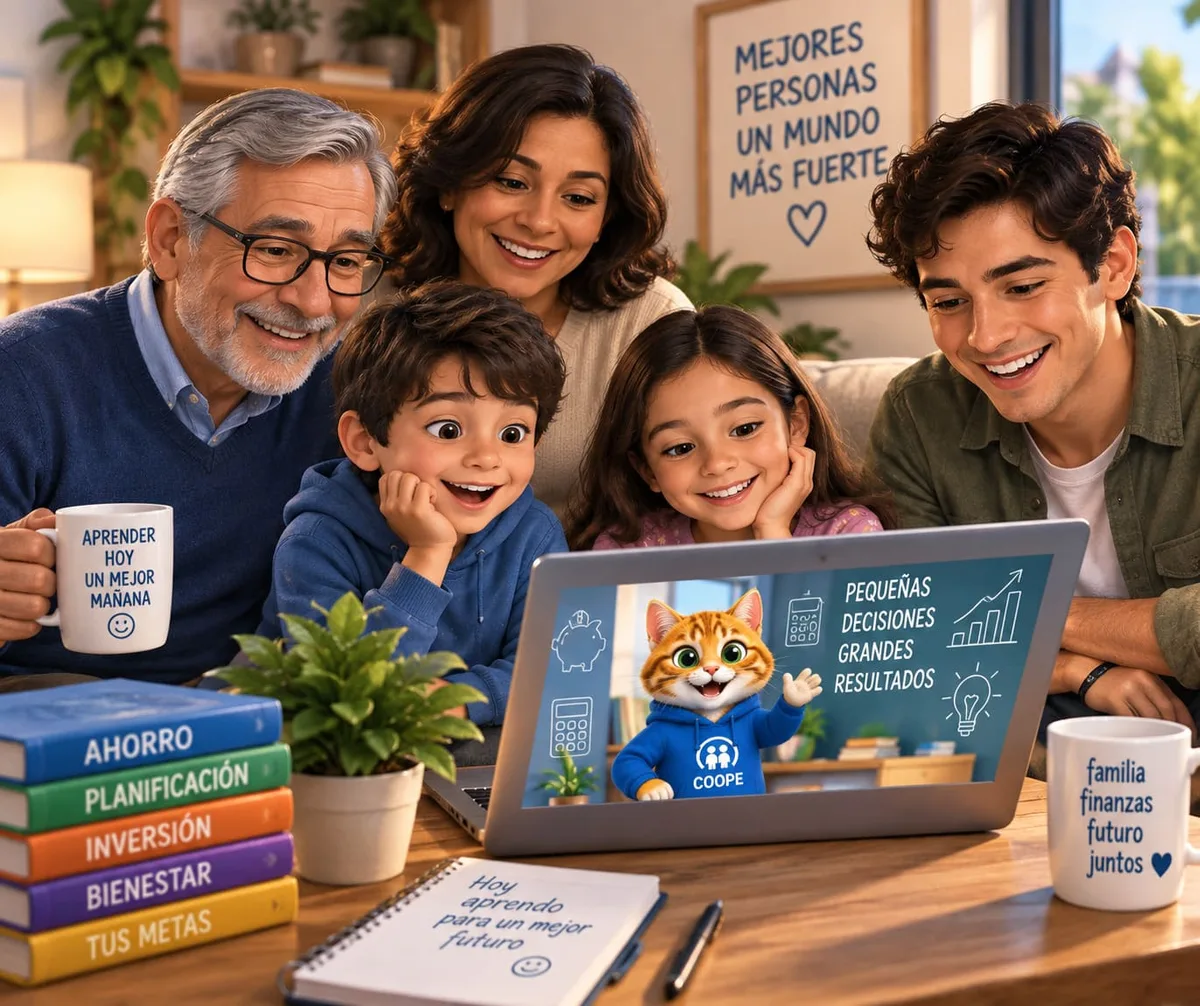 Familia aprendiendo educación financiera
