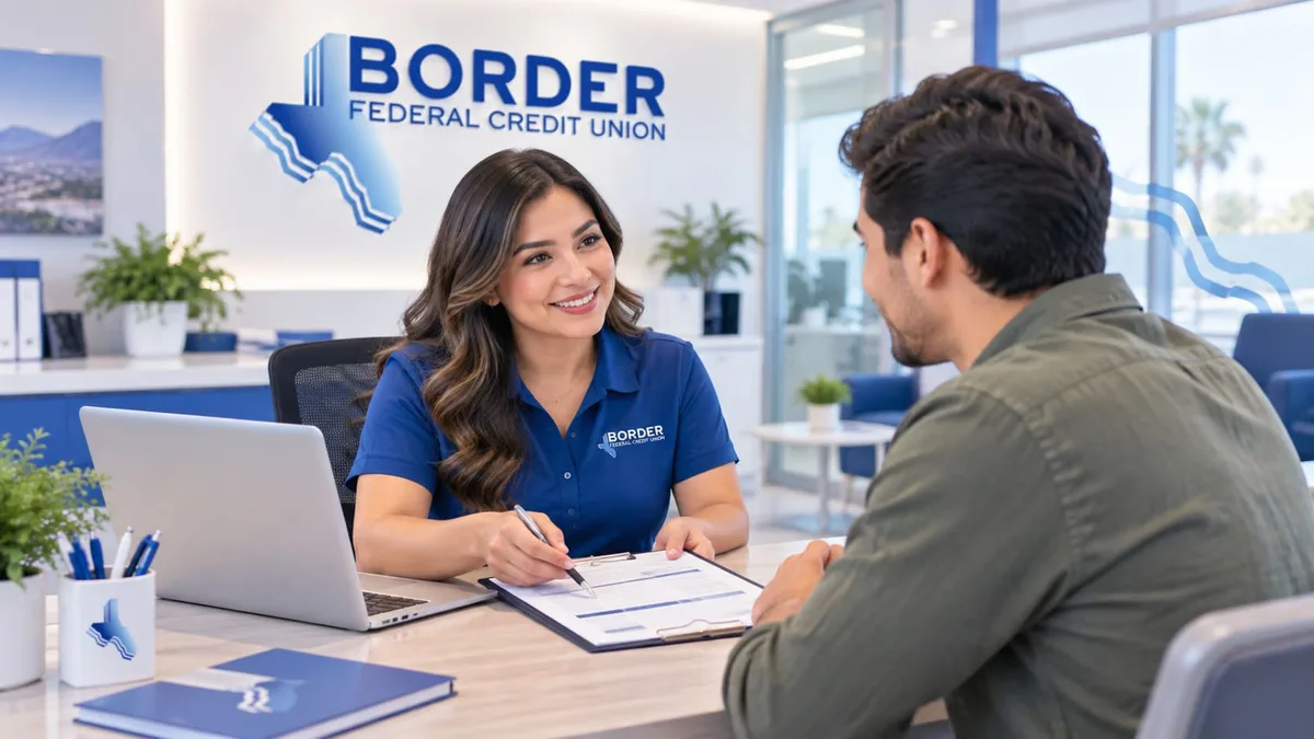 Asesor de Border Federal Credit Union atendiendo a un usuario