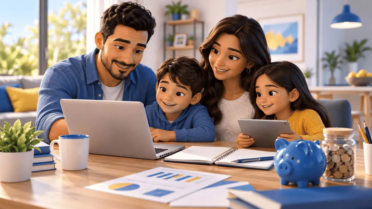 Familia aprendiendo finanzas